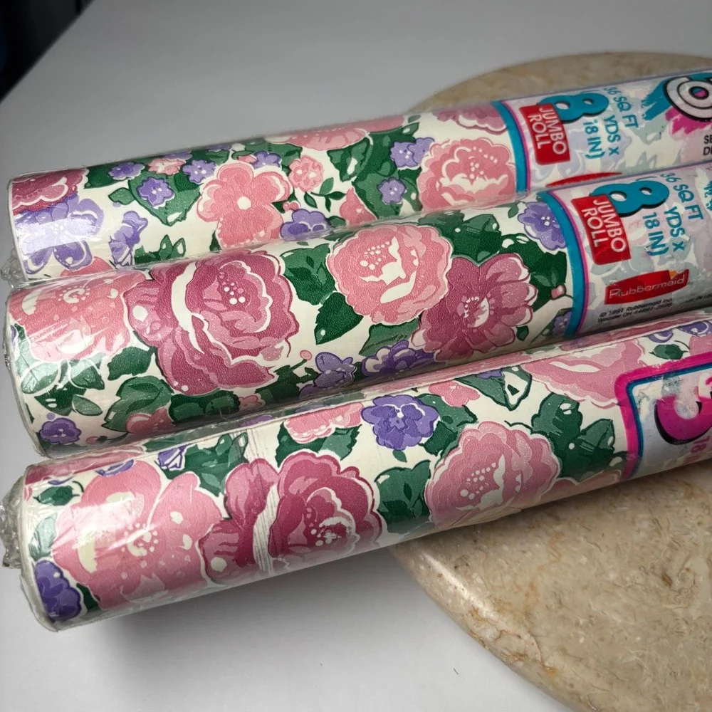Con-Tact Shelf Liner 19yds Pink English Rose Floral Vintage 1991 Self-Adhesive